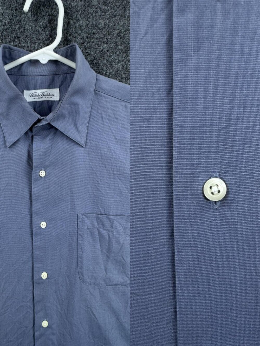 Brooks Brothers Point Blue 16 32/33 Solid Pocket Mens Button Up Long Sleeve
